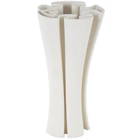 White Ceramic Abstract Ribbed Dimensional Folded Vase with Curvy Rim