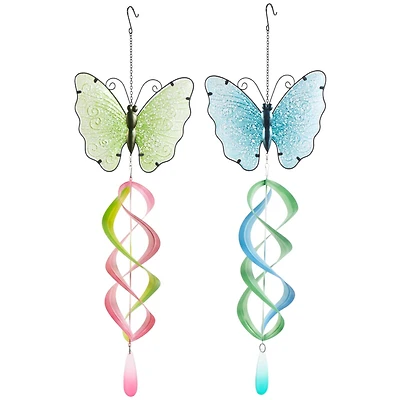 32" Multicolor Butterfly Swirl Metal Wind Spinner Windchime Set