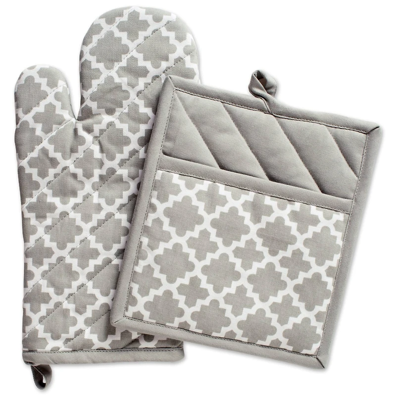 DII® Gray Lattice Oven Mitt & Potholder Set