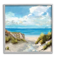 Stupell Industries Coastal Path to Beach Nautical Grass Cloudy Summer Sky in Gray Frame Wall Art
