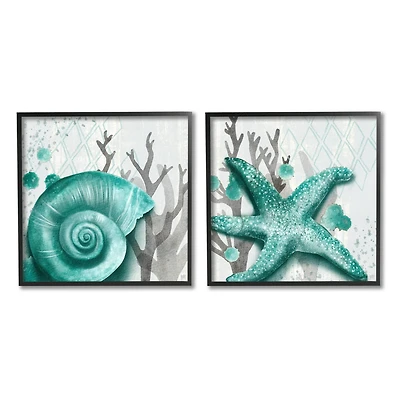 Stupell Industries Turquoise Pop Sea Floor Diamond Pattern Grey Coral Framed Wall Art