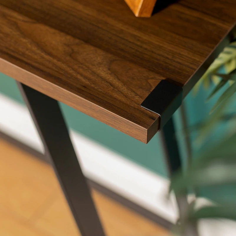 Walker Edison Dark Walnut Faux Wrap Modern Industrial Entry Table