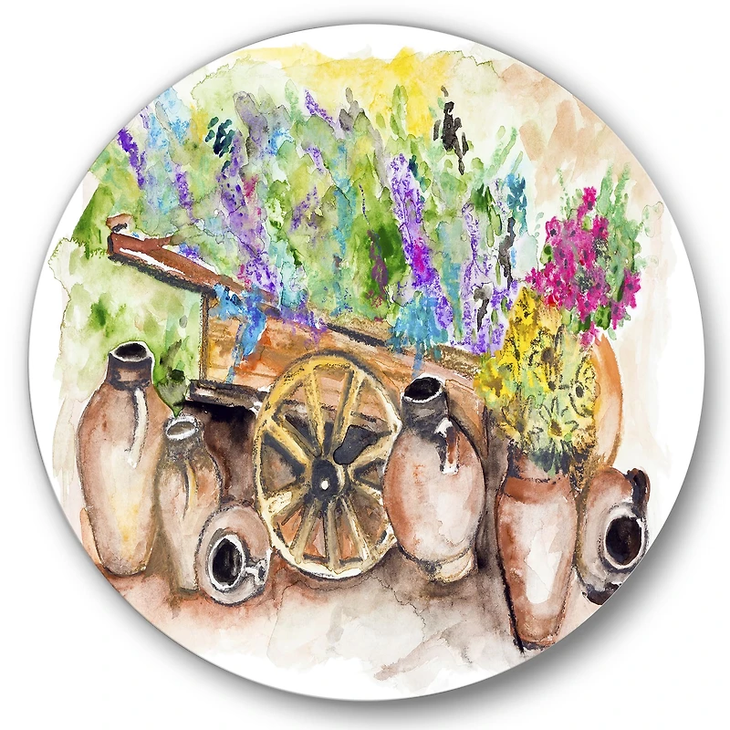 Designart - Lavender Flowers On Ancient Cart