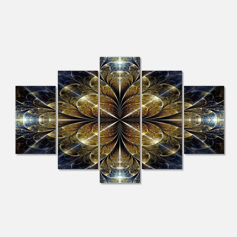 Designart - Digital Gold Fractal Flower Pattern - Contemporary Wall Art Canvas