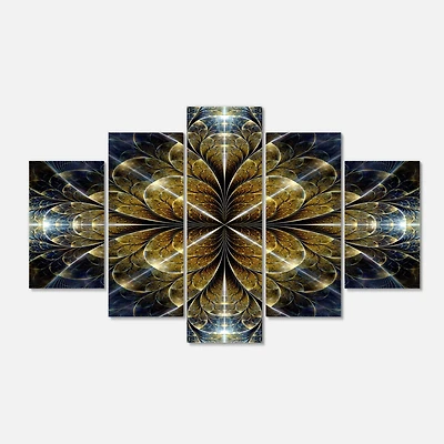 Designart - Digital Gold Fractal Flower Pattern - Contemporary Wall Art Canvas