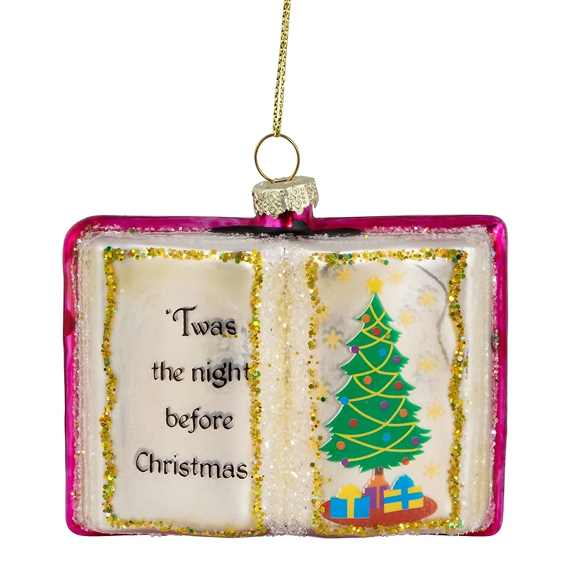 Glittered Twas the Night Before Christmas Book Glass Ornament - 3.5"