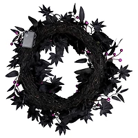 24" Bad to the Bone Black Flower & Skeleton Hand Halloween Pre-Lit LED Wreath