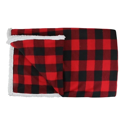 Black & Red Buffalo Plaid Christmas Throw Cover with Sherpa Backing
