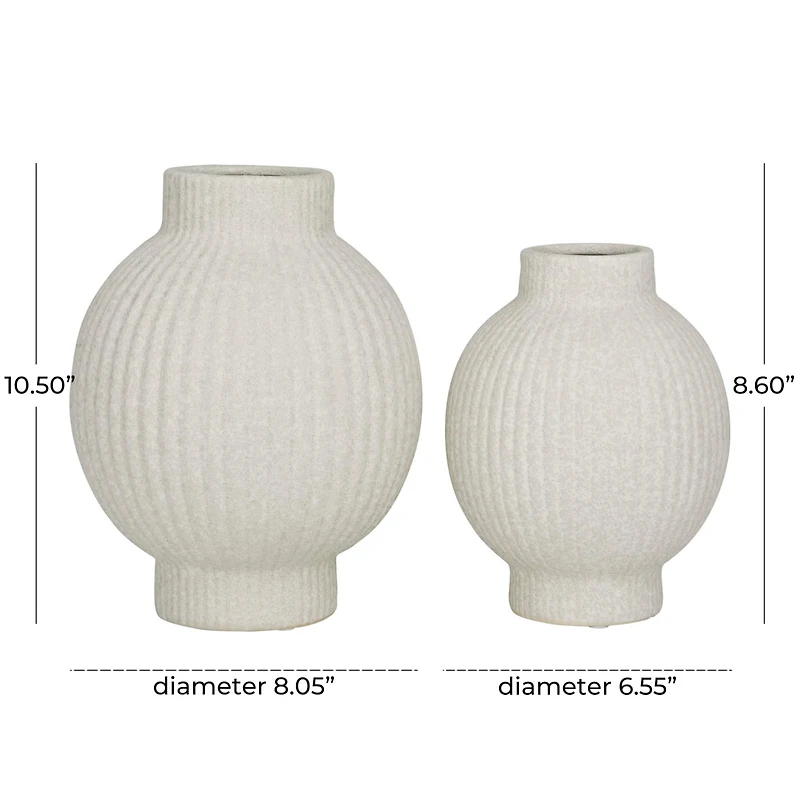 CosmoLiving by Cosmopolitan White Ceramic Ribbed Vase Set of 2 11", 9"