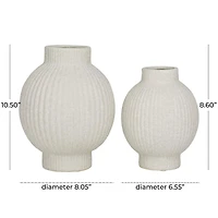 CosmoLiving by Cosmopolitan White Ceramic Ribbed Vase Set of 2 11", 9"