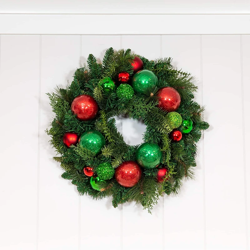 Village Lighting 24" Pre-Lit Christmas Cheer Wreath, Clear LED Lights