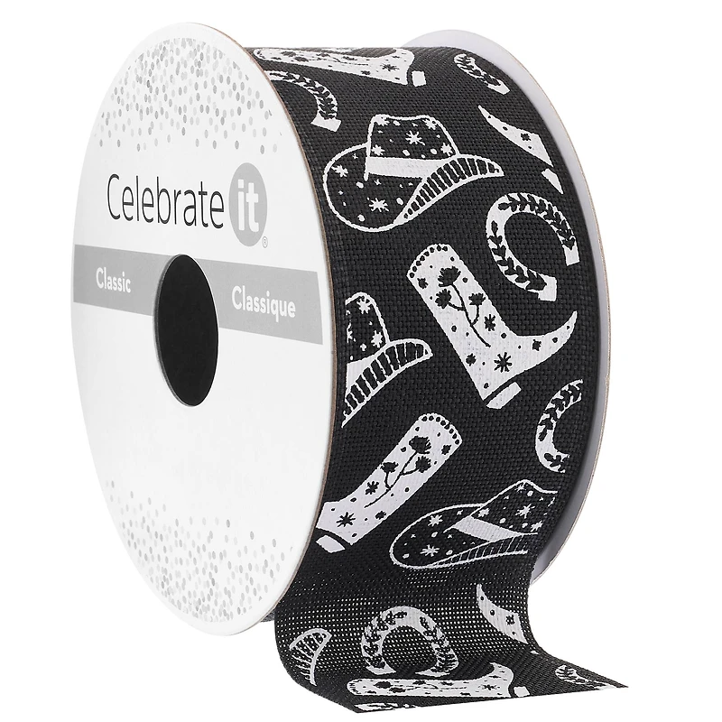 1.5" x 3yd. Black & White Western Print Ribbon by Celebrate It™ Classic