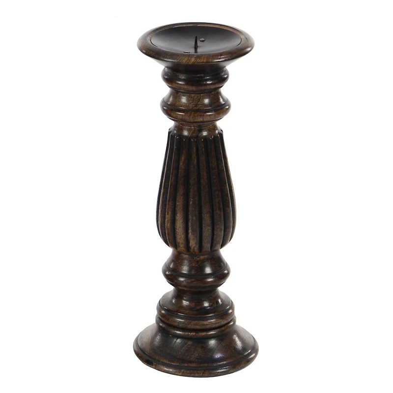 Dark Brown Mango Wood Traditional Candle Holder Set, 3ct.