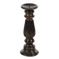 Dark Brown Mango Wood Traditional Candle Holder Set, 3ct.