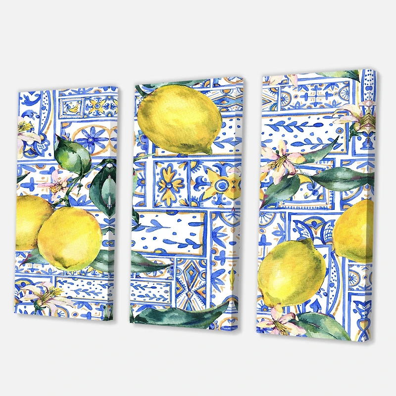 Designart - Lemon Ornament On Blue Geometrical Pattern I