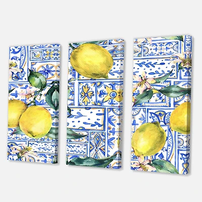 Designart - Lemon Ornament On Blue Geometrical Pattern I