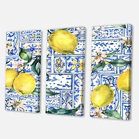 Designart - Lemon Ornament On Blue Geometrical Pattern I