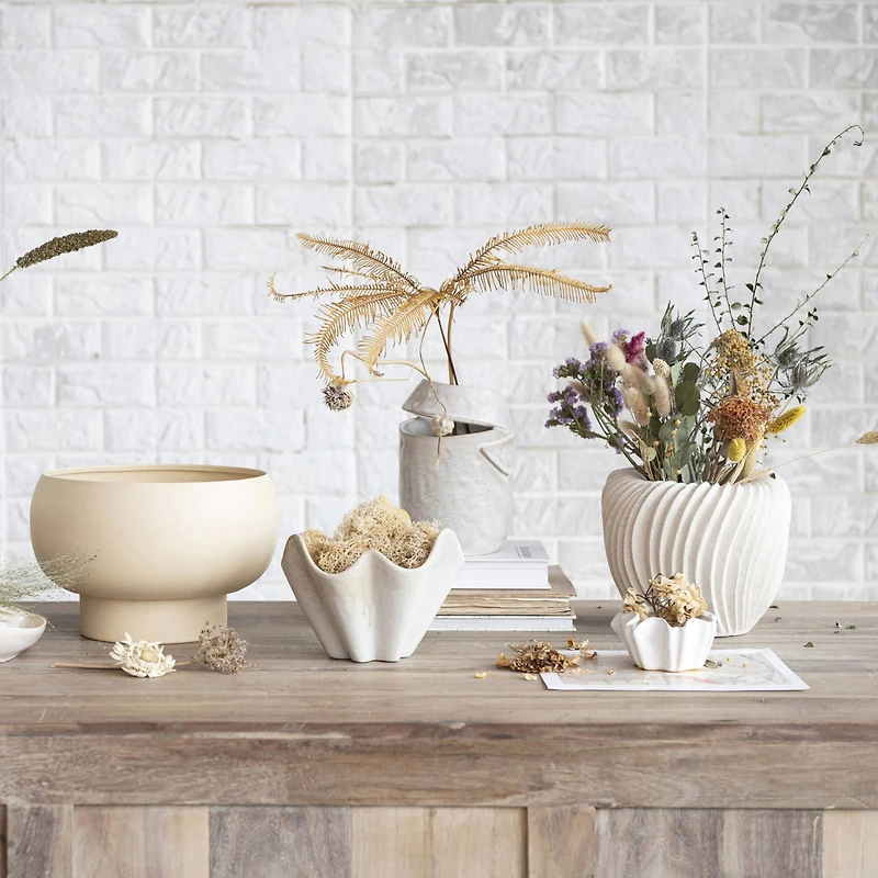 Hello Honey® 8.5" White Speckled Sand Finish Stoneware Pleated Planter