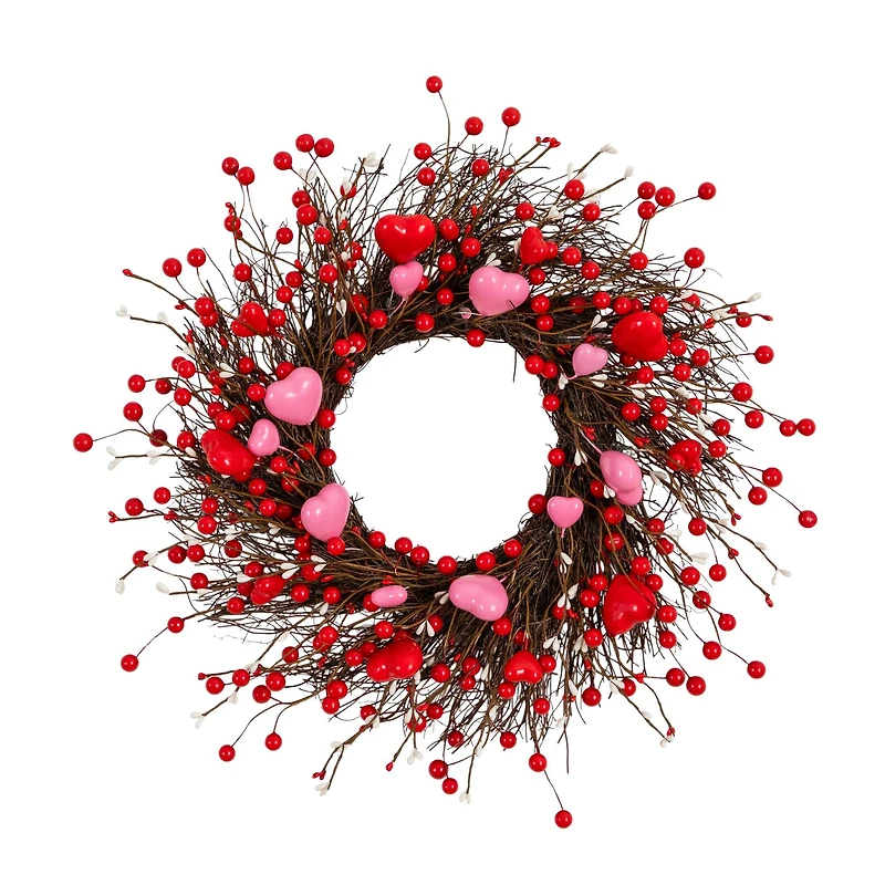 18in. Artificial Valentine's Day Heart & Berry Twig Wreath