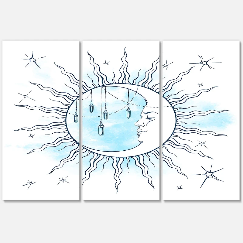 Designart - Blue Crescent Moon With Moonstone Pendants & Stars