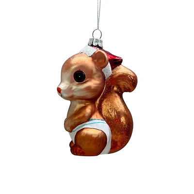 4.5" Copper Baby Squirrel in Santa Hat Glass Ornament by Ashland®