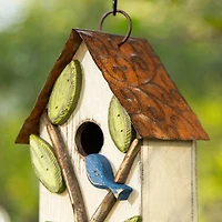 Glitzhome® 9.75" White Distressed Bird & Tree Birdhouse