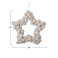 Hello Honey® 21" Natural White Handmade Metal & Wool Pom Pom Star Shaped Wreath