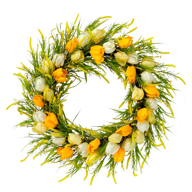 30'' Green and Tulip Floral Spring Wreath