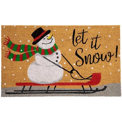 30" Let it Snow Natural Coir Rectangular Christmas Doormat