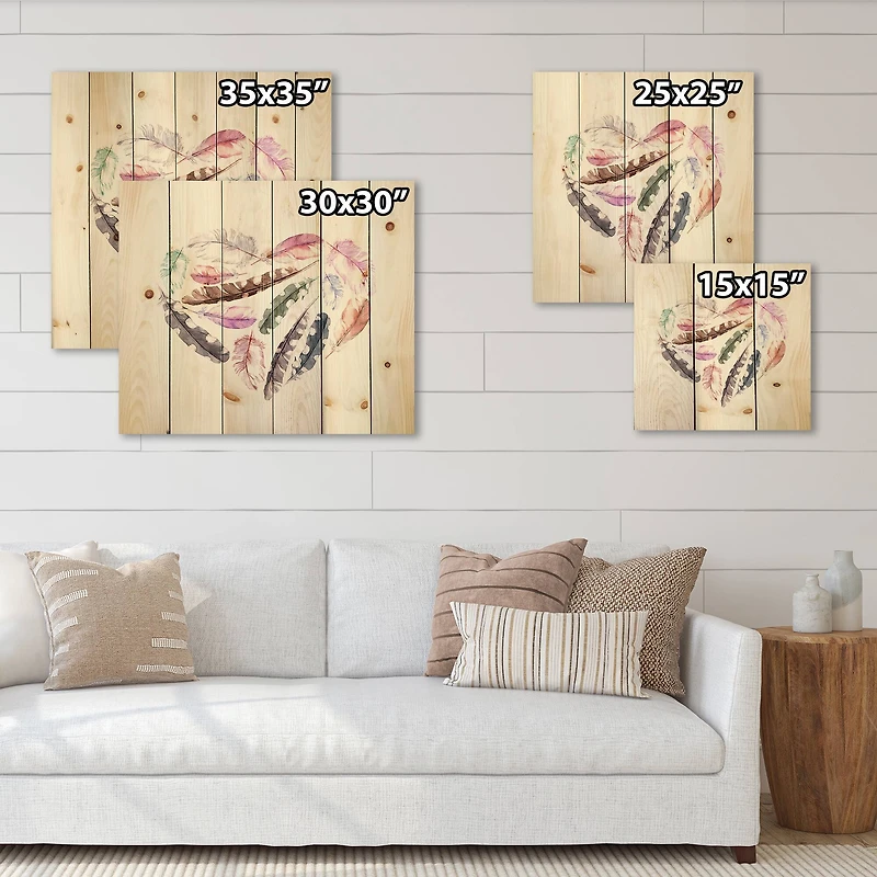 Designart - Retro Heart With Pink Bird Feathers