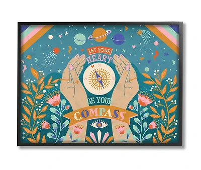Stupell Industries Heart Be Your Compass Phrase Boho Chic Constellations in Frame Wall Art