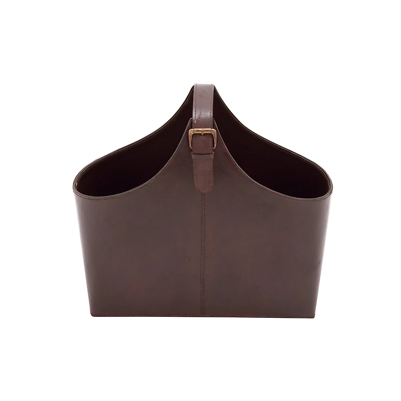 16" Brown Leather Rustic Magazine Rack Holder