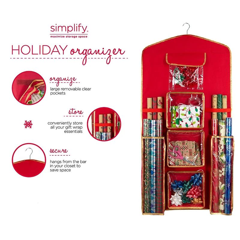 Simplify 8 Compartment Hanging Holiday Gift Wrap Organizer