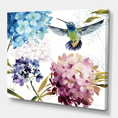 Designart - Humming bird Blue Cottage Flower