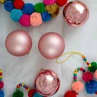 4ct. Pink 2-Finish Glass Ball Ornaments