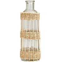 15" Clear Glass Handmade Vase with Light Brown Rattan Woven Body