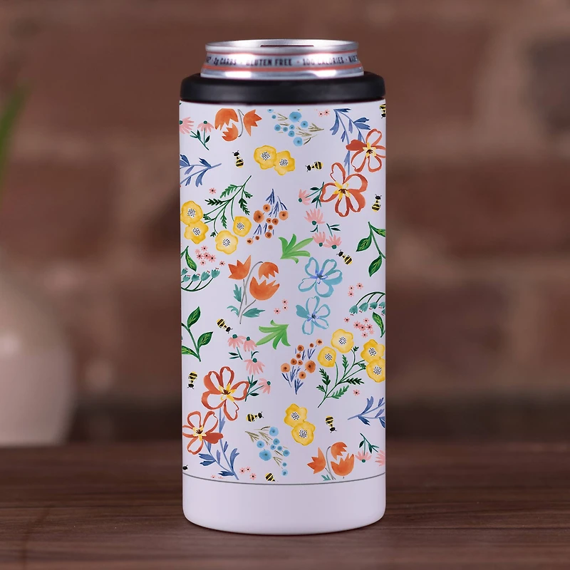 Cheery Floral and Bee Pattern 12oz. Koozie