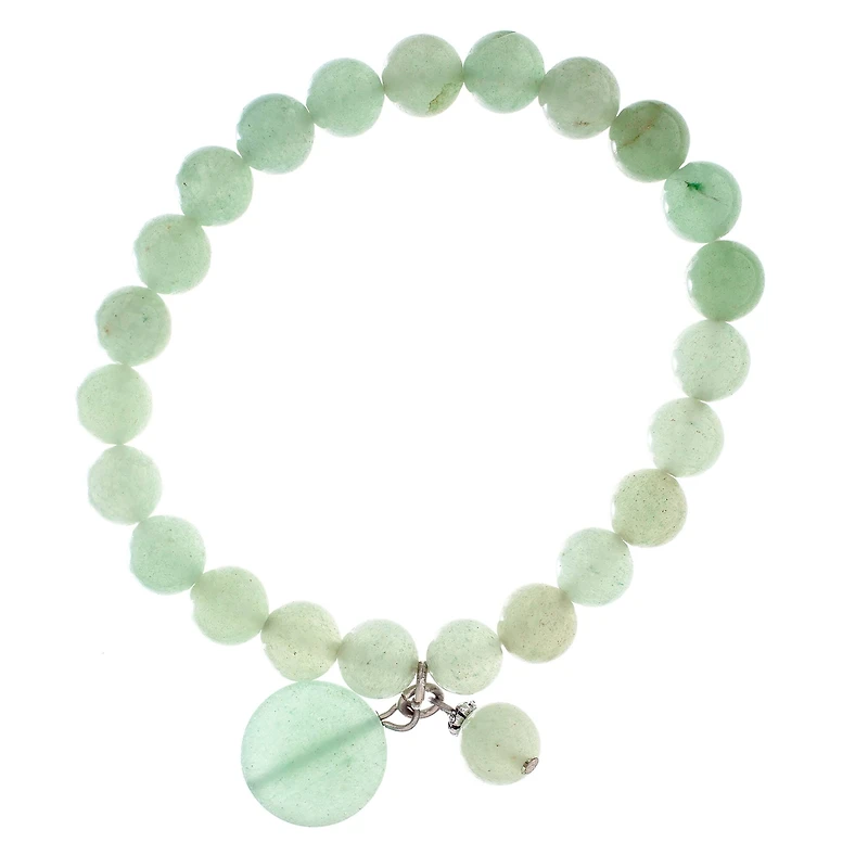 John Bead Aventurine Green Natural Stone Bracelet with Round Charm
