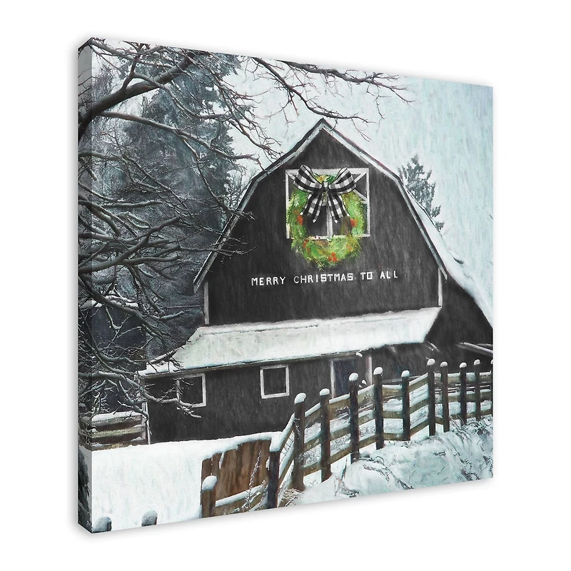 Black Barn with Wreath 36x36 Canvas Wall Art