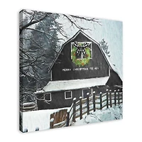 Black Barn with Wreath 36x36 Canvas Wall Art