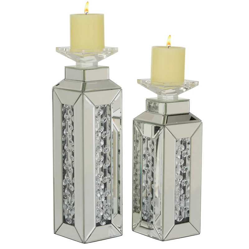 Silver Wood Glam Candle Holder Set