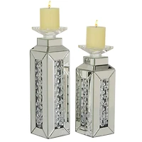 Silver Wood Glam Candle Holder Set