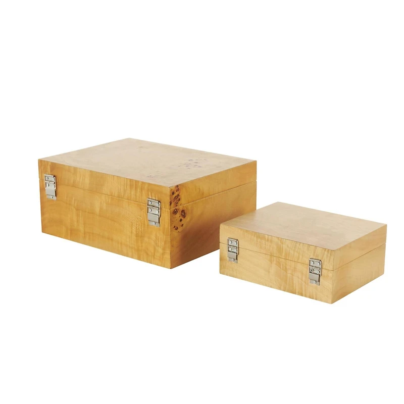Brown Wood Storage Box with Natural Wood Grains & Silver Latches, 2ct.