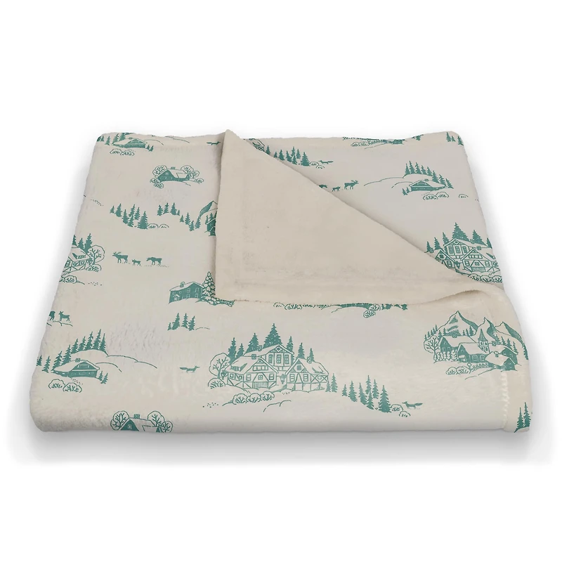 Snowy Town Teal 50x60 Coral Fleece Blanket