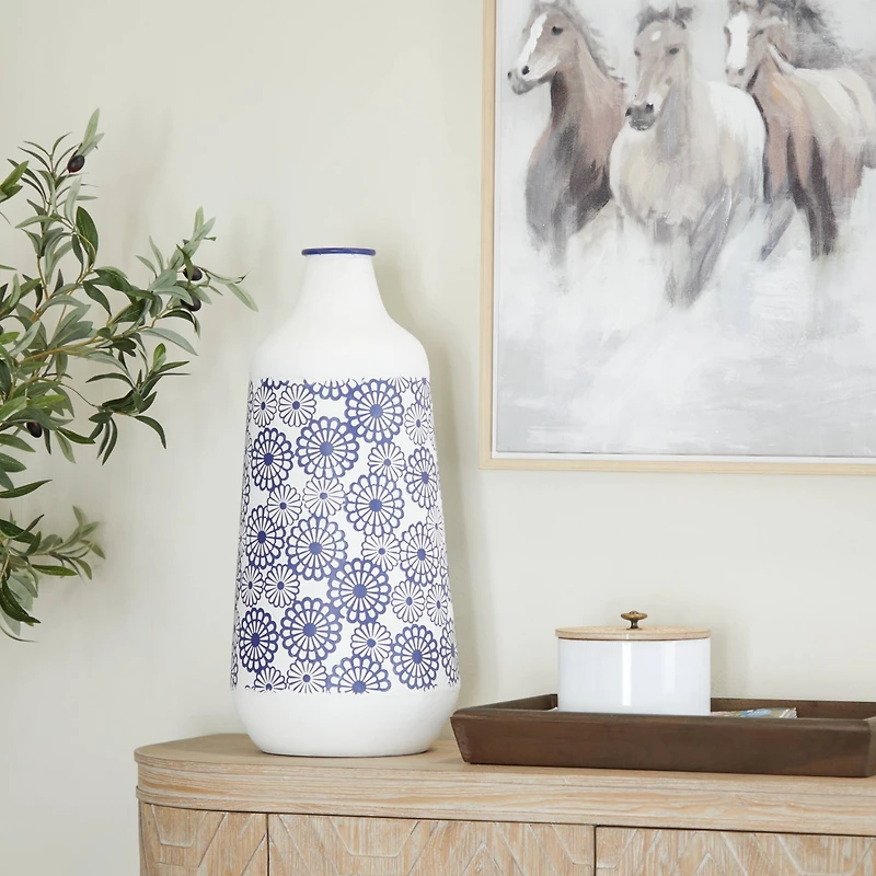 White Iron French Country Vase, 22" x 13" x 10"