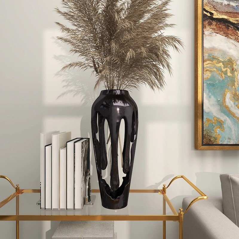 19" Black Aluminum Drip Vase with Melting Designed Body