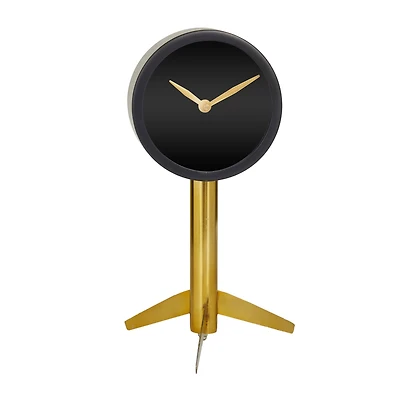 The Novogratz 11" Black Stainless Steel Clock with Gold Stand