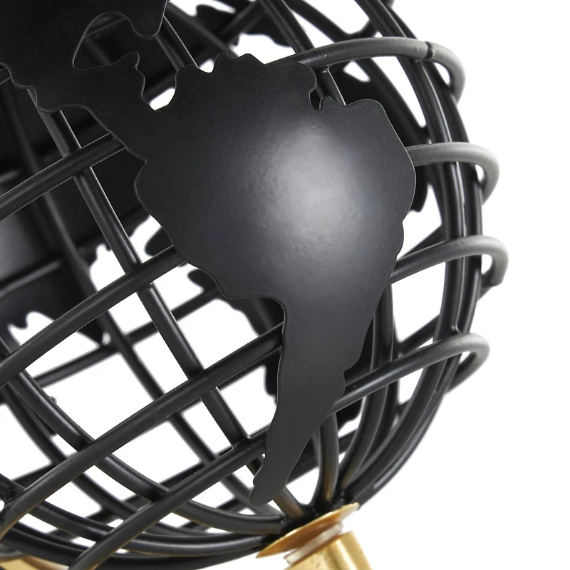 Black Aluminum Metal Open Framed World Educational & Geographic Earth Globe with Wire Exterior & Gold Base