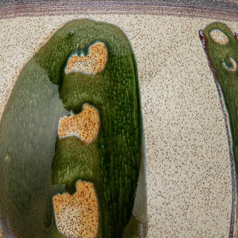 Hello Honey® 11.25" Green & Cream Round Hand-Painted Stoneware Planter