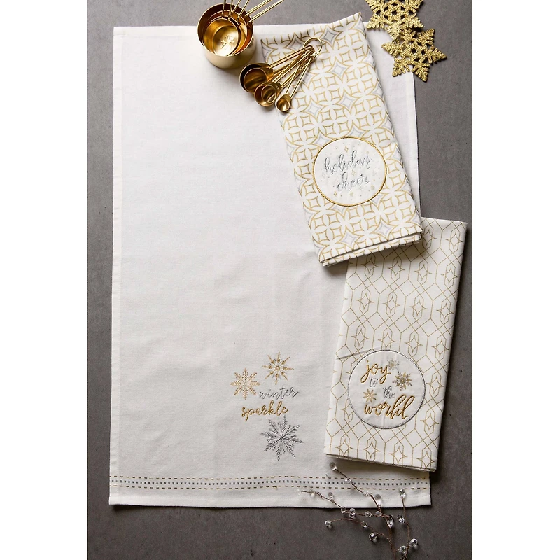 DII® Assorted Winter Sparkle Embellished Dishtowel Set